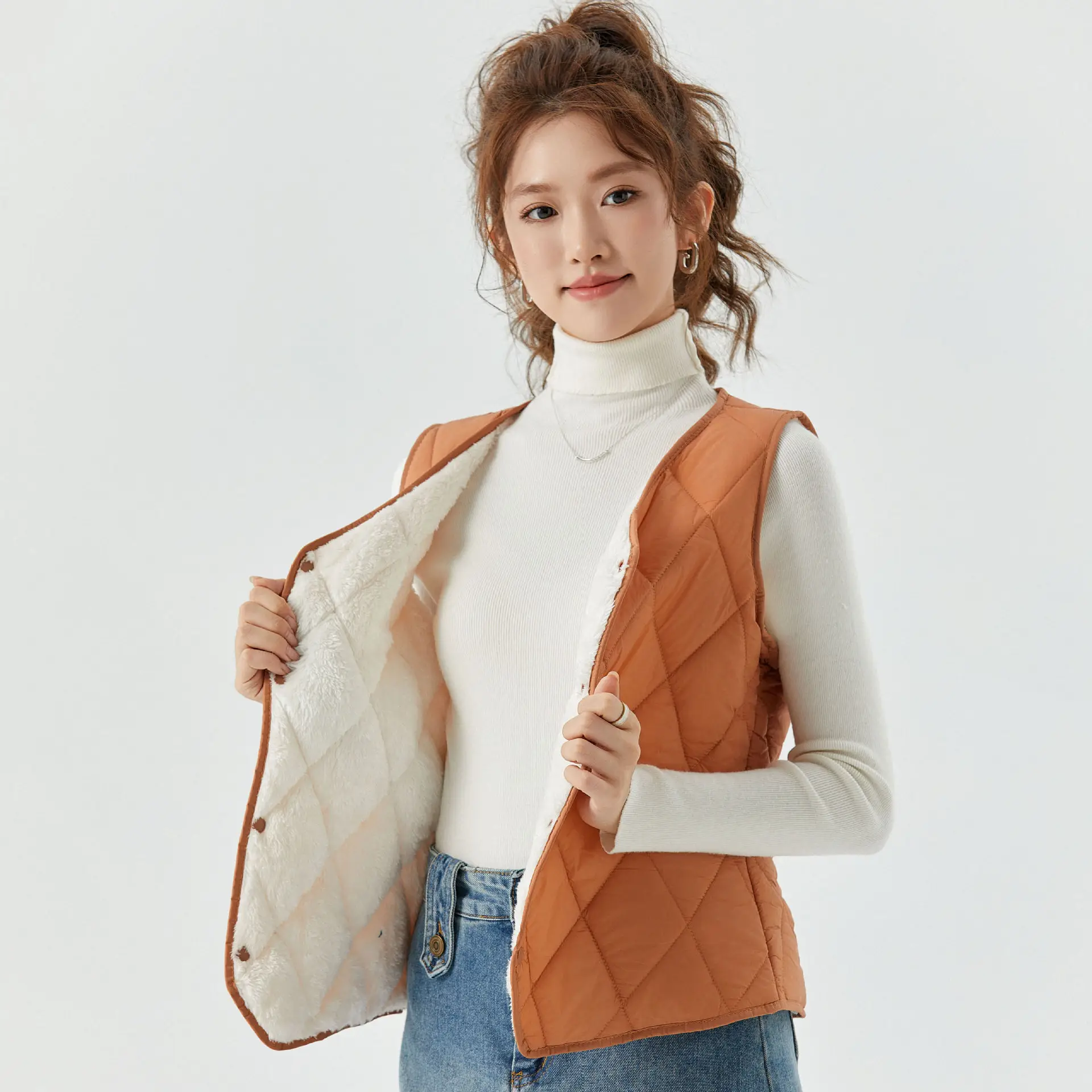 Women's Velvet Puffer Vest Grey 8021