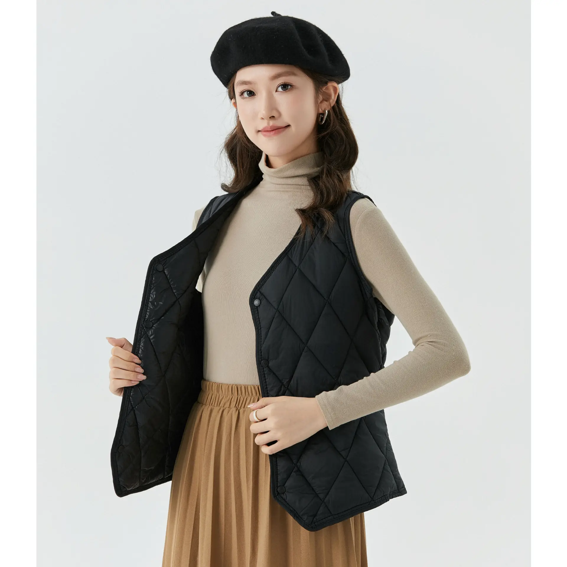 Women's Velvet Puffer Vest Grey 8021