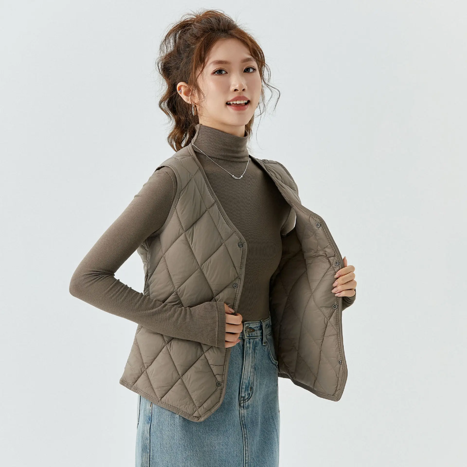 Women's Velvet Puffer Vest Grey 8021