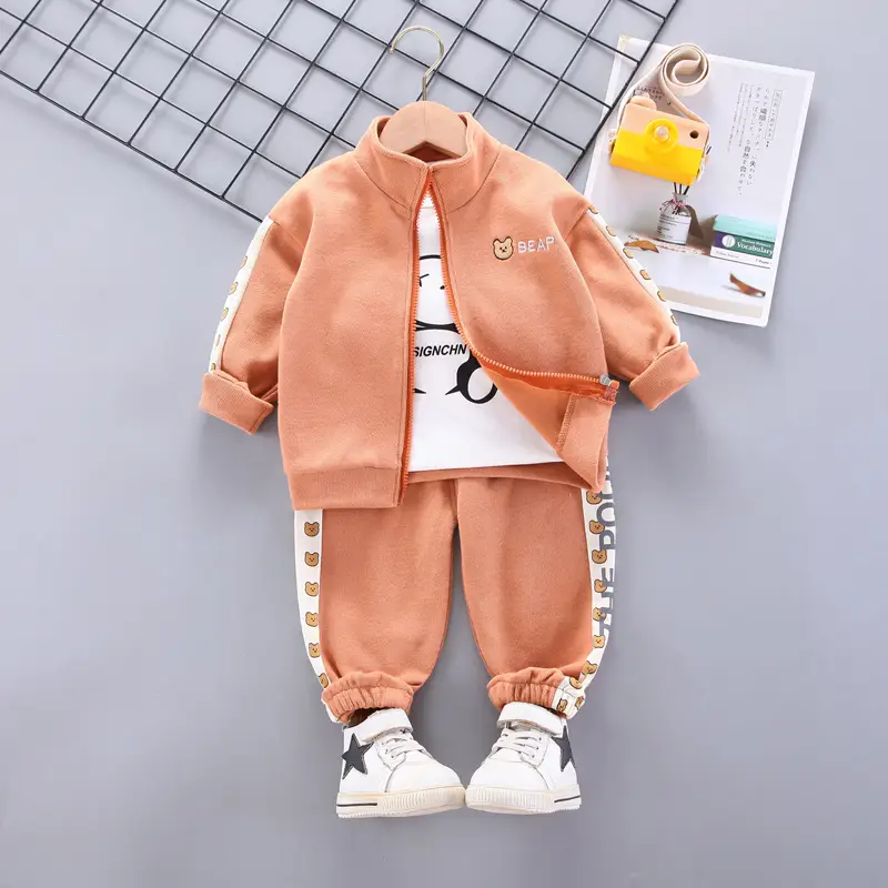 3-Piece Cartoon Suit for Kids Blue White Zipper Hoodie Pants Set - Image 9