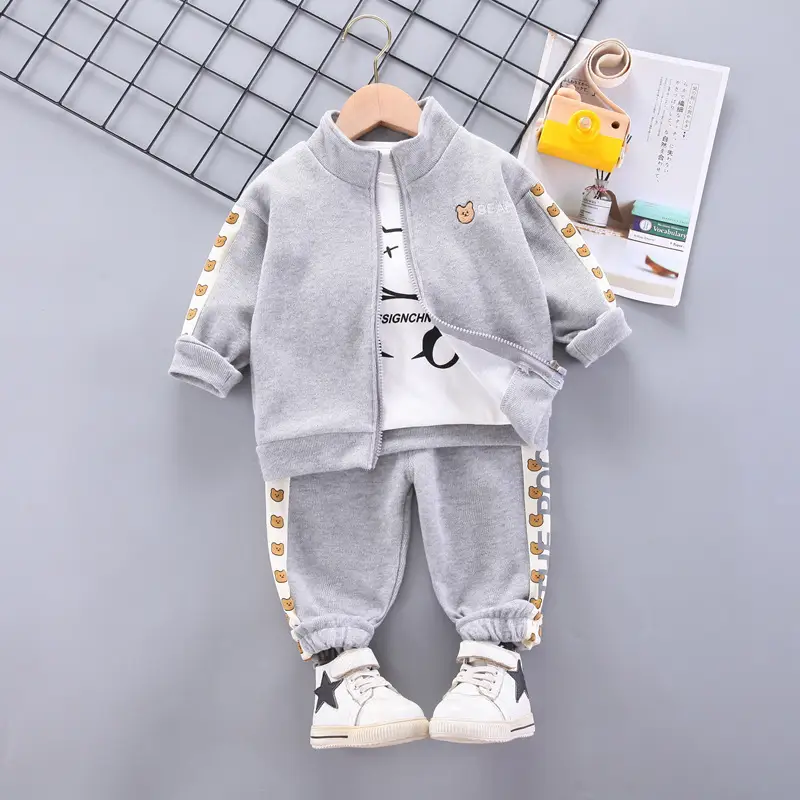 3-Piece Cartoon Suit for Kids Blue White Zipper Hoodie Pants Set - Image 6