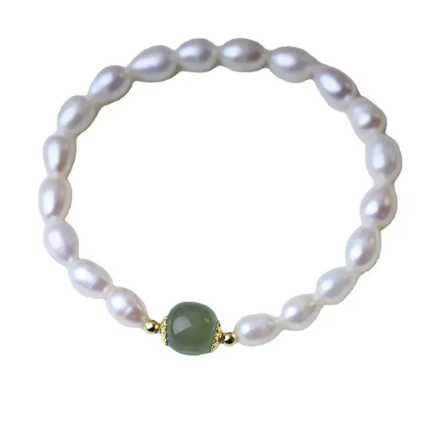 Natural Freshwater Pearl Bracelet with Hetian Jade Single Circle - Image 5