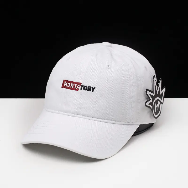 White Cotton Cap with Logo & Leaf Design