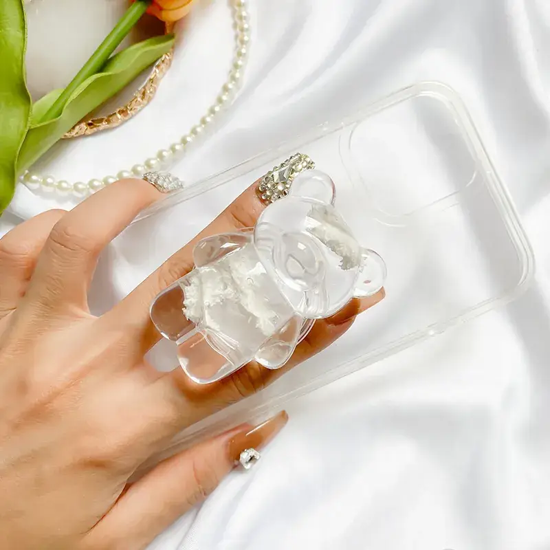 Transparent Bear Mobile Phone Holder with Pearl Chain - Image 6