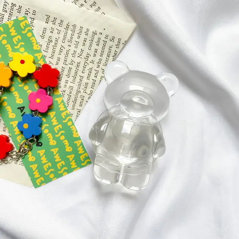 Transparent Bear Mobile Phone Holder with Pearl Chain - Image 2