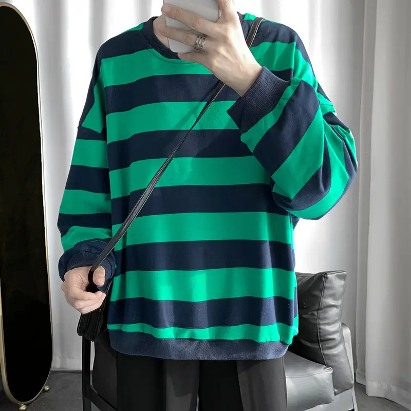 Men Korean Style Striped Sweatshirt All-match Top Ins - Image 8