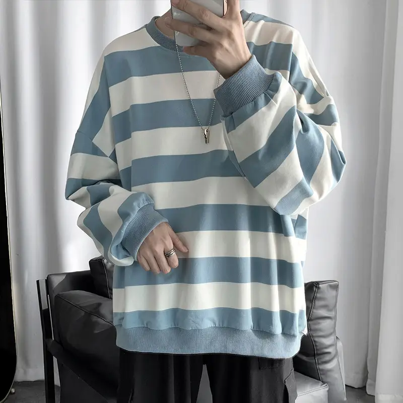 Men Korean Style Striped Sweatshirt All-match Top Ins - Image 4