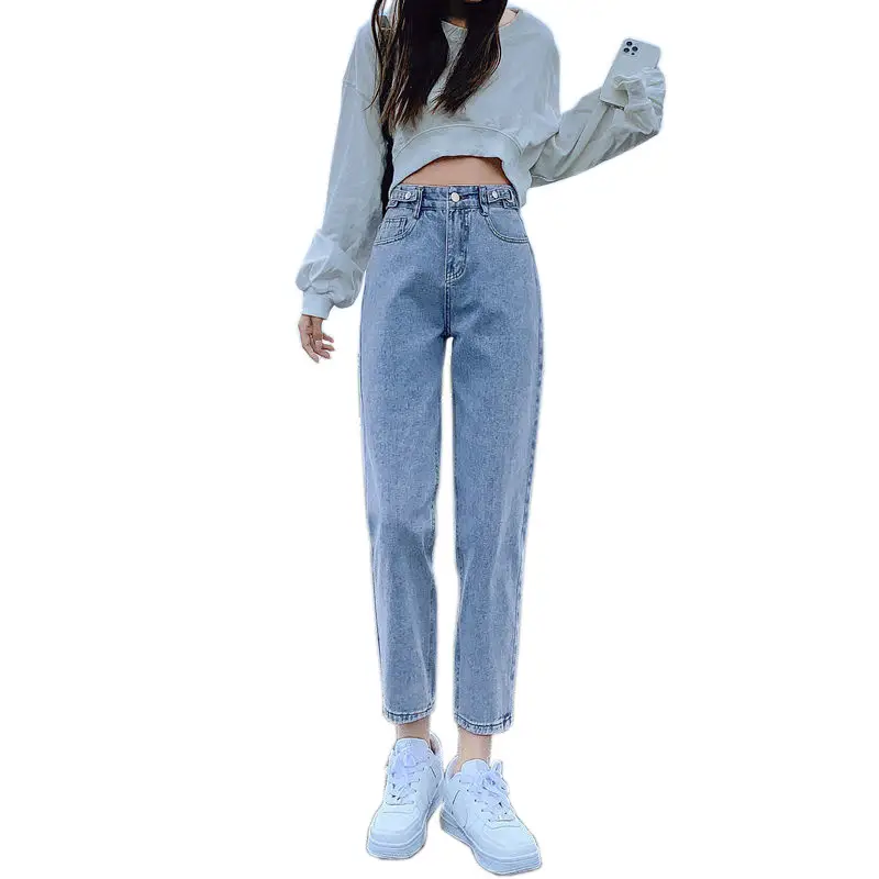 Women's Wide Leg Cropped Jeans 2021 Spring Autumn Radish Harem - Image 8