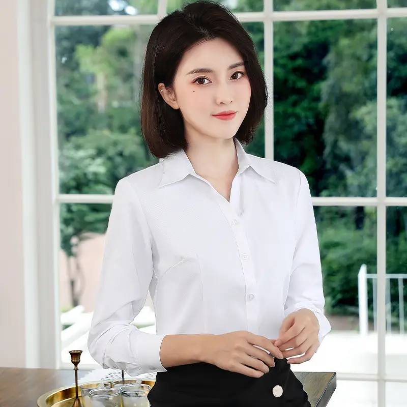 2024 White Long Sleeve Women's Slim Fit Shirt - Image 9