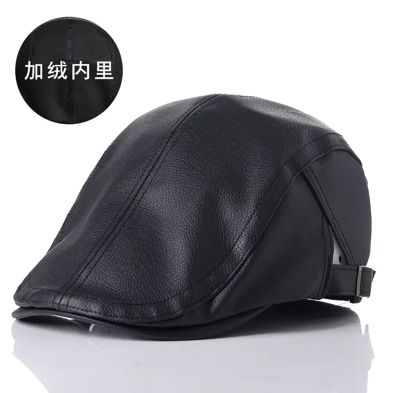 White British PU Leather Beret for Men Winter Cap - Image 4