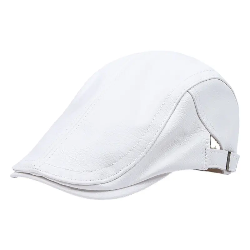 White British PU Leather Beret for Men Winter Cap