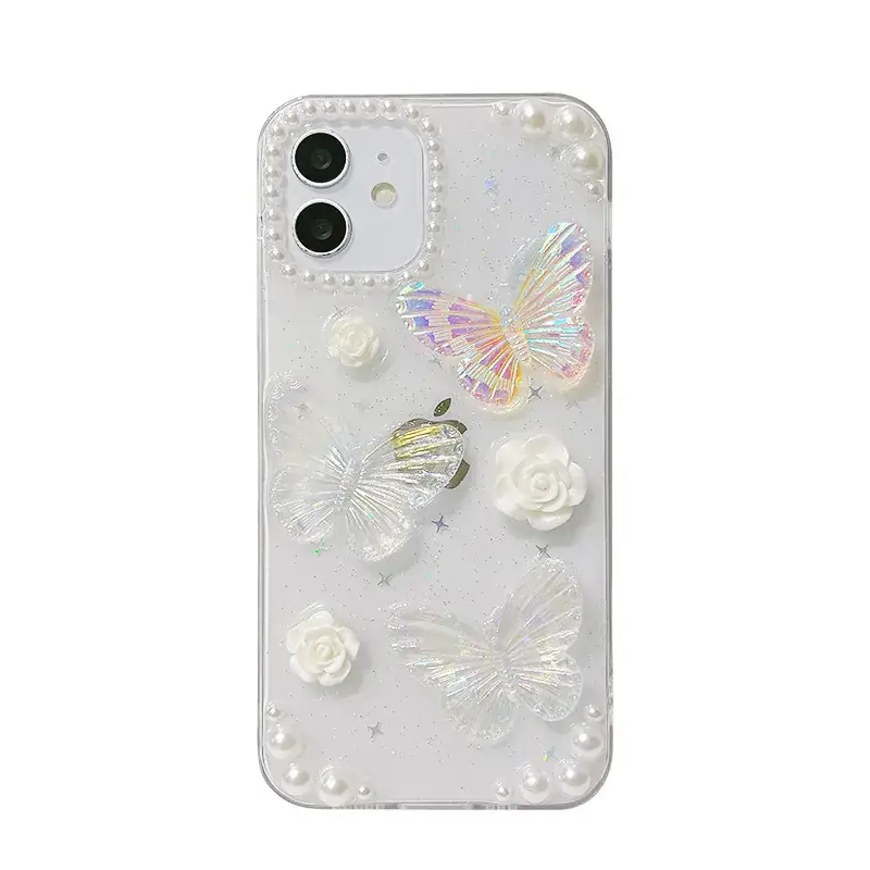 French Retro Butterfly iPhone14 Case with Glitter & Pearl Decor - Image 5