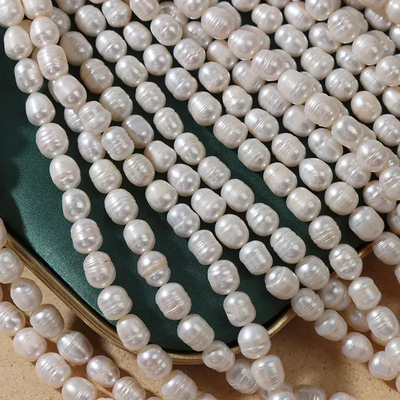 Natural Freshwater 8mm Real Pearl Threaded Rice Beads