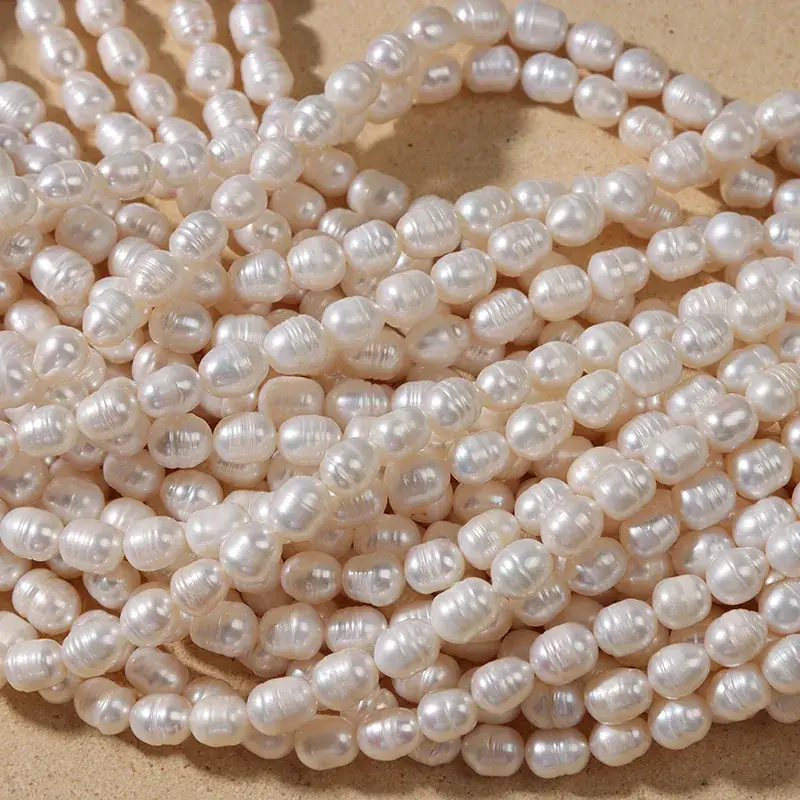 Natural Freshwater 8mm Real Pearl Threaded Rice Beads