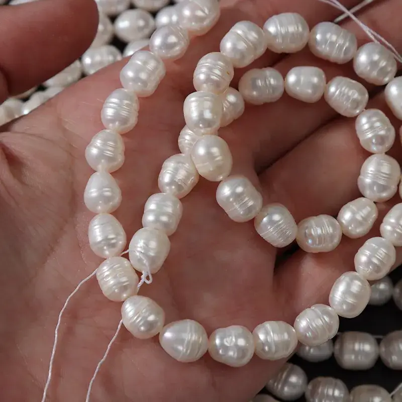 Natural Freshwater 8mm Real Pearl Threaded Rice Beads