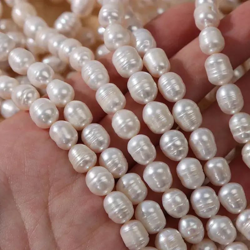 Natural Freshwater 8mm Real Pearl Threaded Rice Beads