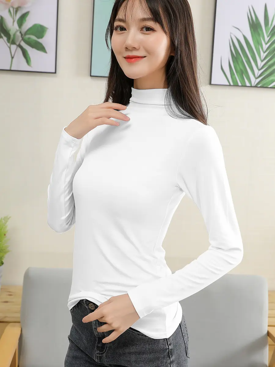 Women Red Long Sleeve Half Turtleneck Top - Image 12