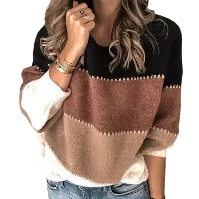 2023 Long Sleeve Striped Knitted Pullover Top Women - Image 12