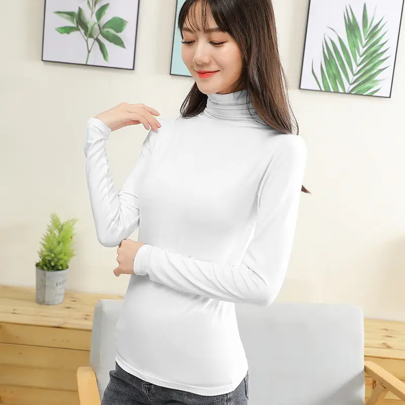 Women Long Sleeve Turtleneck T-Shirt Grey Slim Fit - Image 3