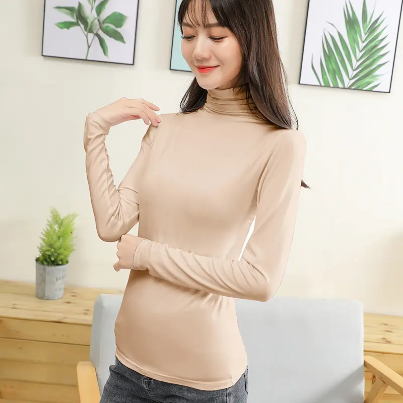 Women Long Sleeve Turtleneck T-Shirt Grey Slim Fit - Image 6