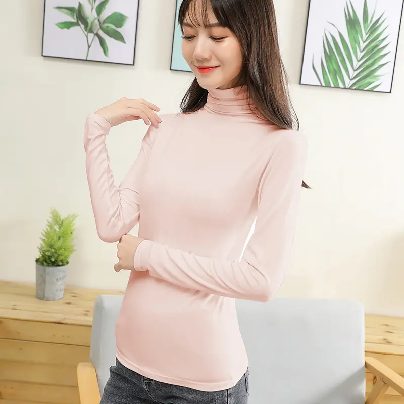 Women Long Sleeve Turtleneck T-Shirt Grey Slim Fit - Image 7