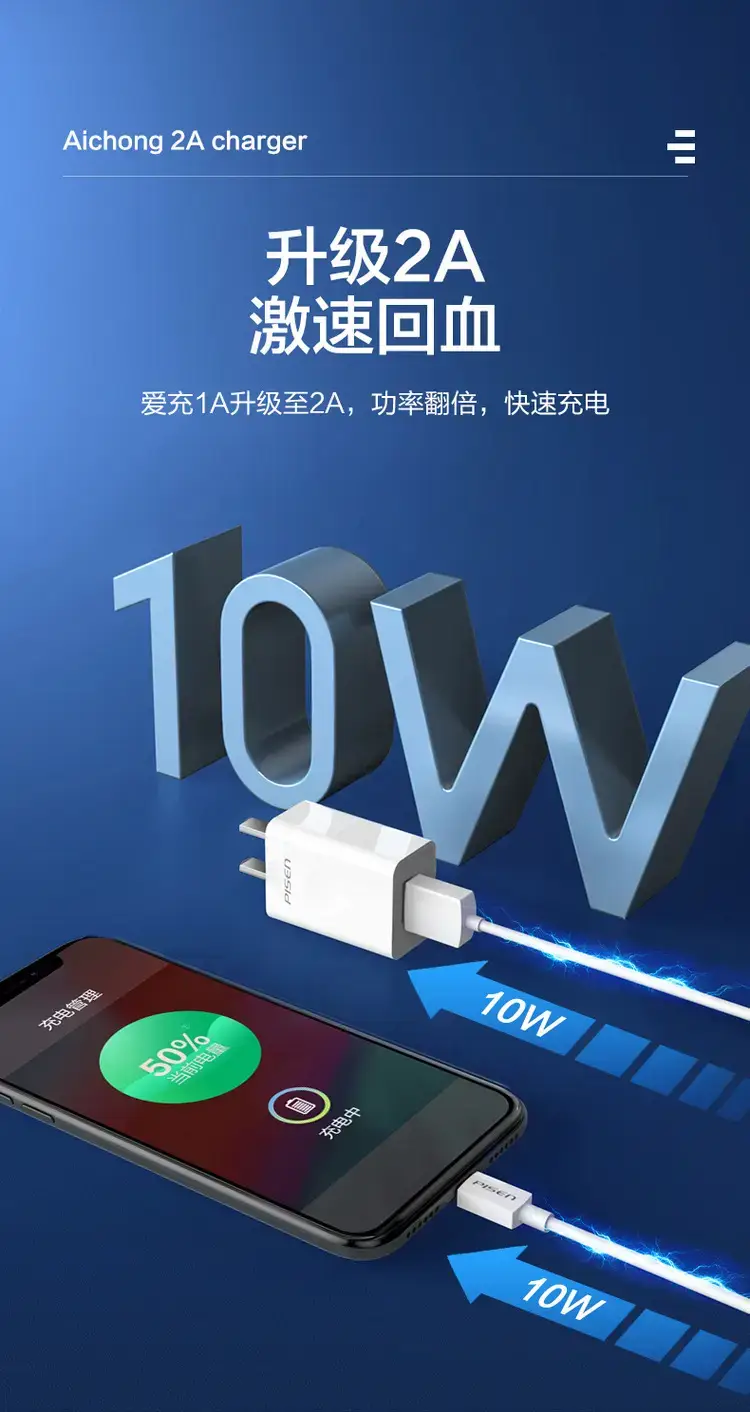 Pisen Fast Charging USB-C to iPhone 7+ 2A Charger Set — feature 3