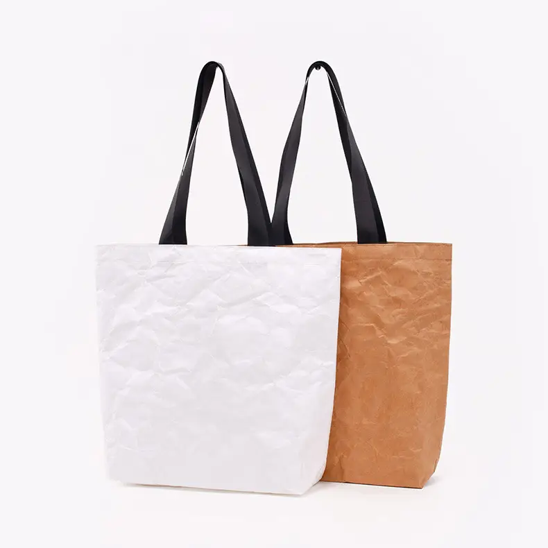 Double DuPont Paper Tote Bag White Brown Waterproof Tear Resistant - Image 8