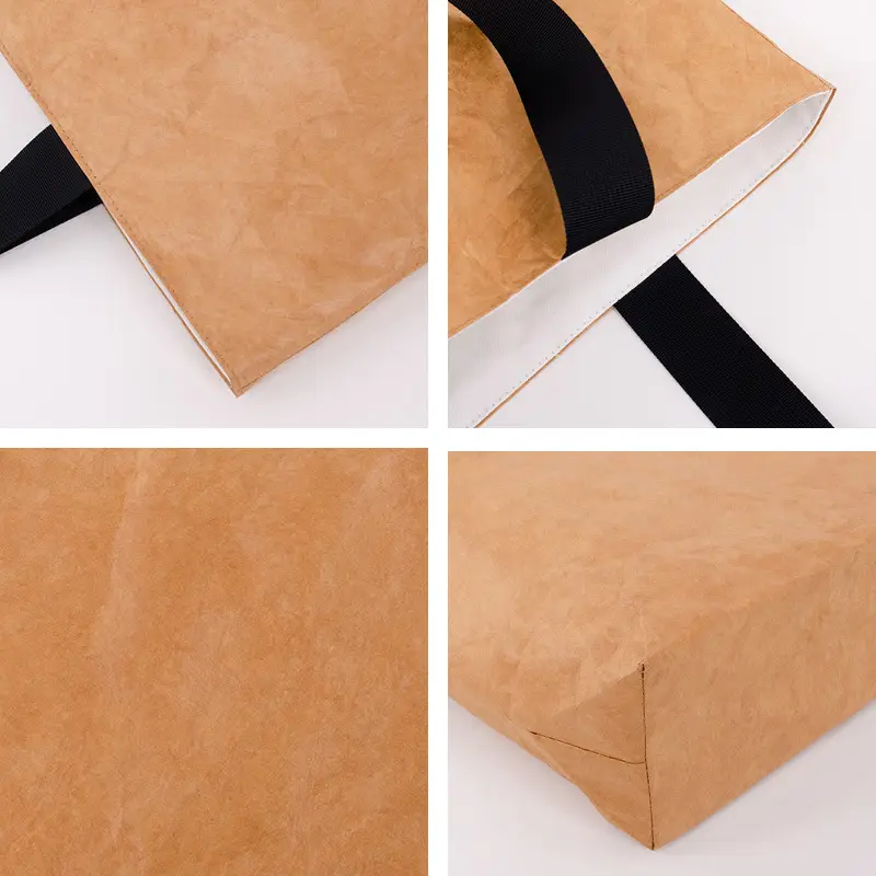 Double DuPont Paper Tote Bag White Brown Waterproof Tear Resistant - Image 9