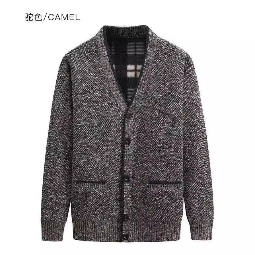 Winter Velvet Cardigan for Men Dark Red V Neck - Image 18