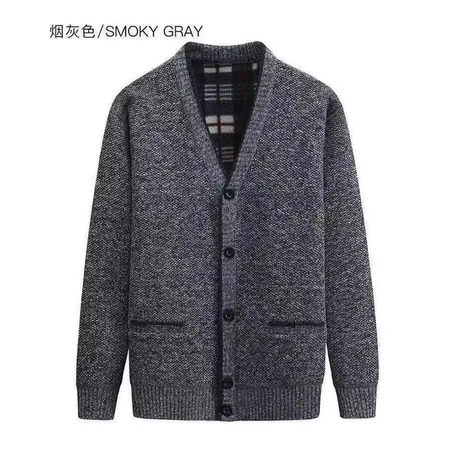 Winter Velvet Cardigan for Men Dark Red V Neck - Image 19