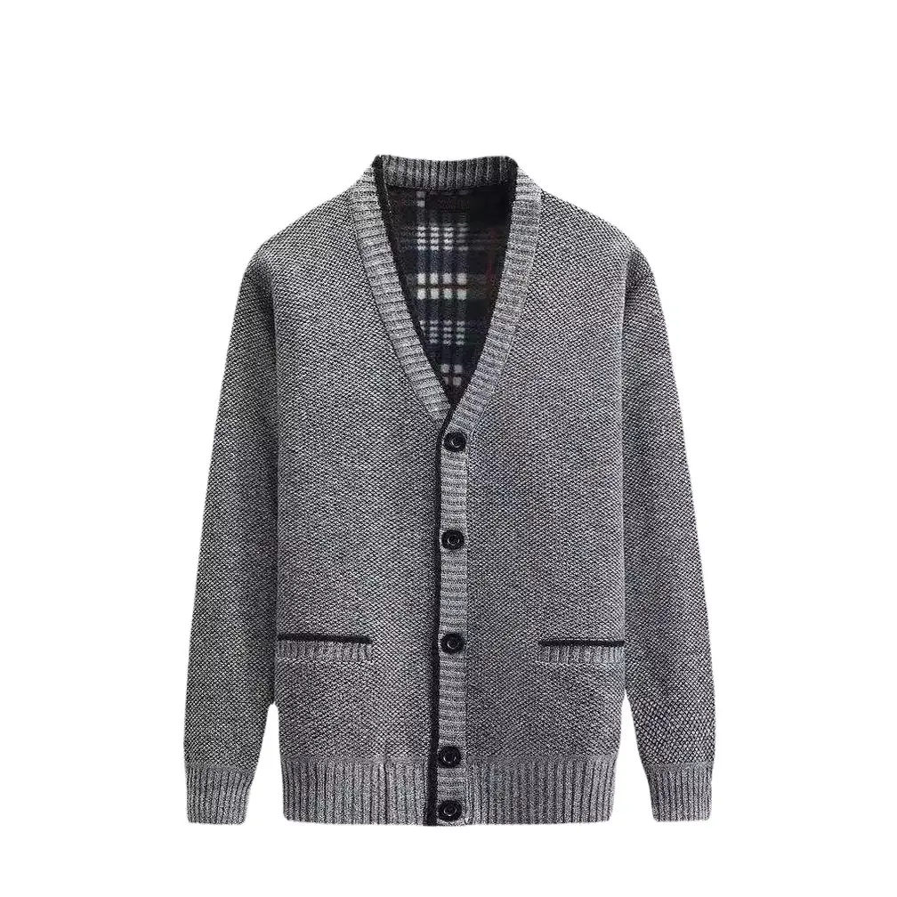 Winter Velvet Cardigan for Men Dark Red V Neck - Image 20