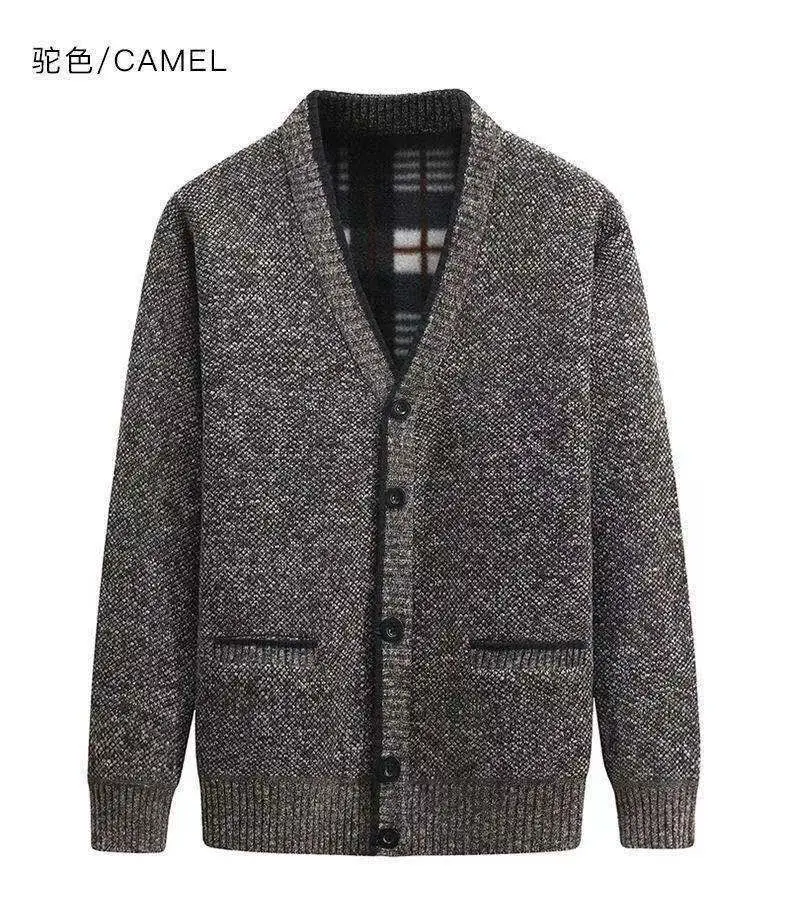 Winter Velvet Cardigan for Men Dark Red V Neck - Image 9