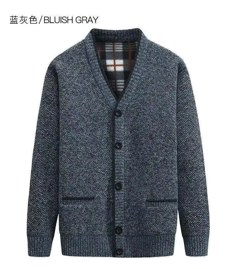 Winter Velvet Cardigan for Men Dark Red V Neck - Image 12