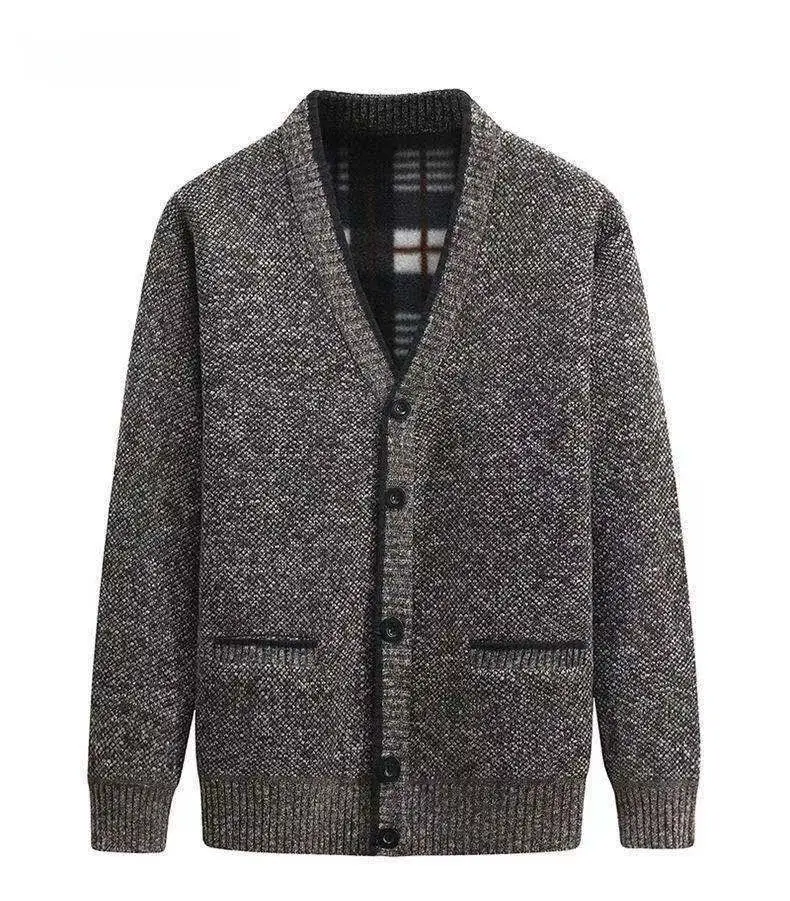 Winter Velvet Cardigan for Men Dark Red V Neck - Image 7