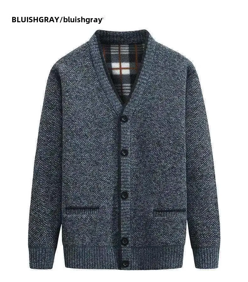 Winter Velvet Cardigan for Men Dark Red V Neck - Image 10