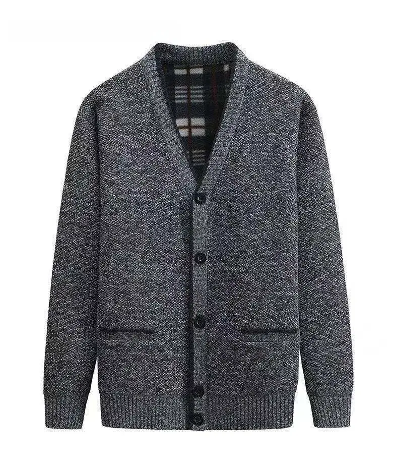 Winter Velvet Cardigan for Men Dark Red V Neck - Image 14