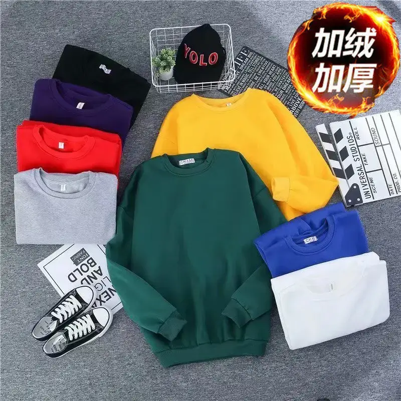 Blue Crewneck Sweatshirt Long Sleeve Loose Fleece 2020