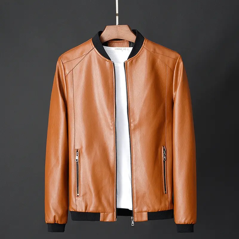Men's Black Leather Bomber Jacket Slim Fit Spring Autumn - Image 7