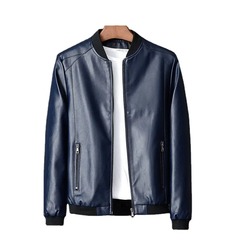 Men's Black Leather Bomber Jacket Slim Fit Spring Autumn - Image 8