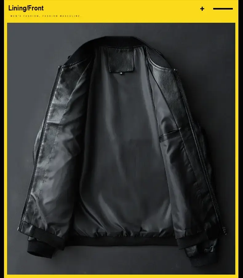 Black jacket opened to show the interior lining and an inner pocket.