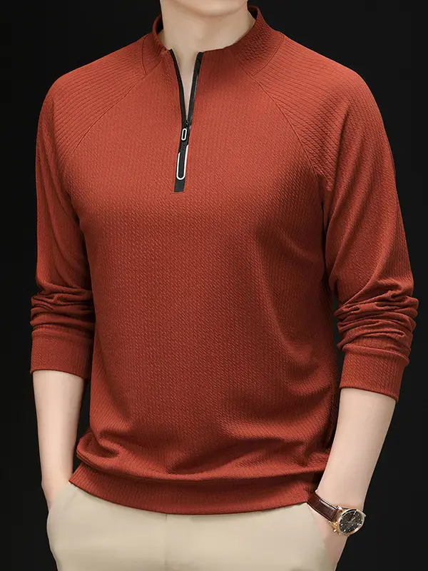 2025 Men Long Sleeve Korean Style T-Shirt Brown - Image 10