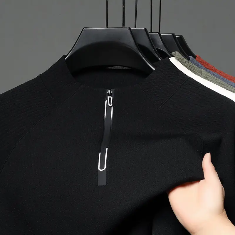 2025 Men Long Sleeve Korean Style T-Shirt Brown - Image 4