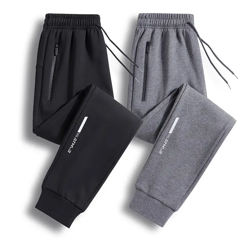 Men's Cotton Fleece Casual Pants Black Grey Large - Image 10