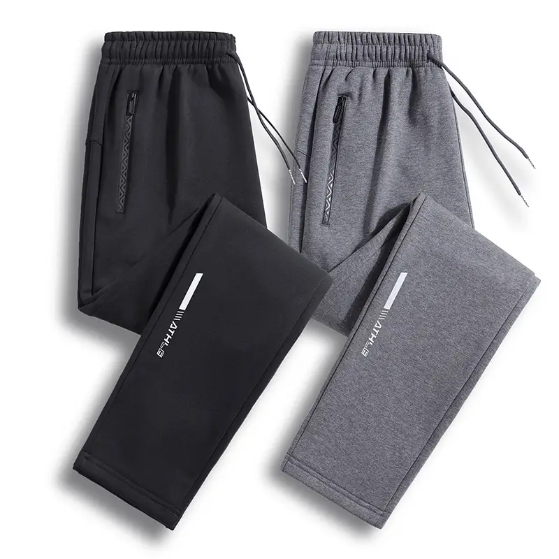 Men's Cotton Fleece Casual Pants Black Grey Large - Image 12