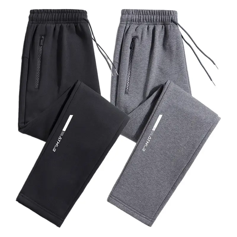 Men's Cotton Fleece Casual Pants Black Grey Large