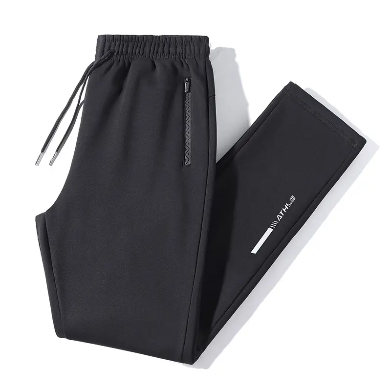Men's Cotton Fleece Casual Pants Black Grey Large - Image 2