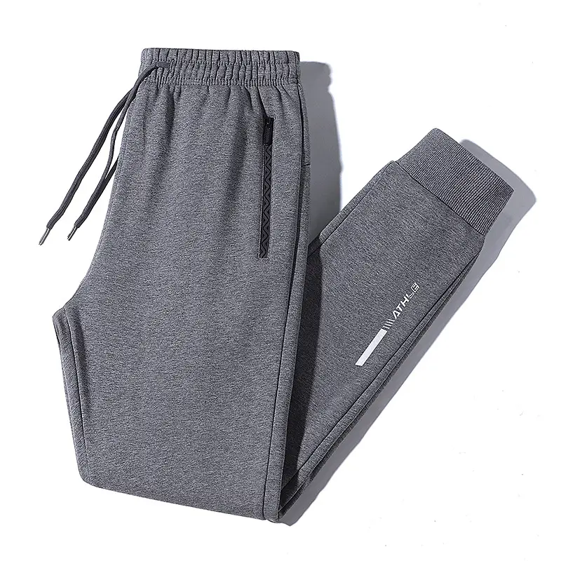 Men's Cotton Fleece Casual Pants Black Grey Large - Image 3