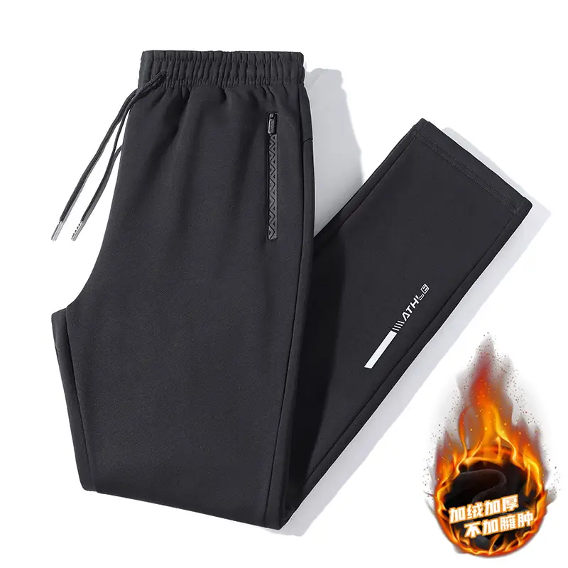 Men's Cotton Fleece Casual Pants Black Grey Large - Image 5