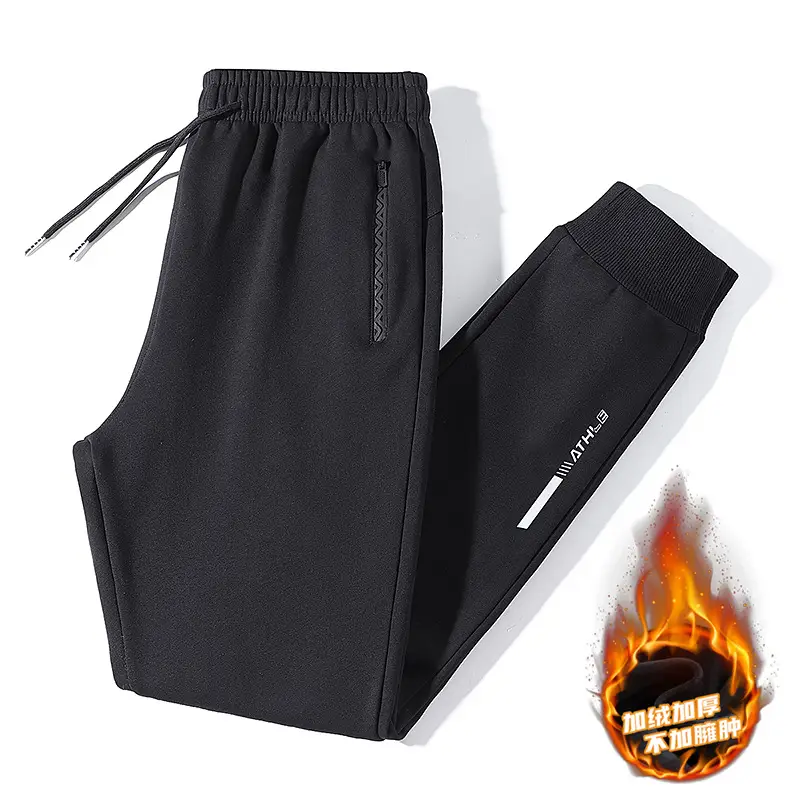 Men's Cotton Fleece Casual Pants Black Grey Large - Image 6