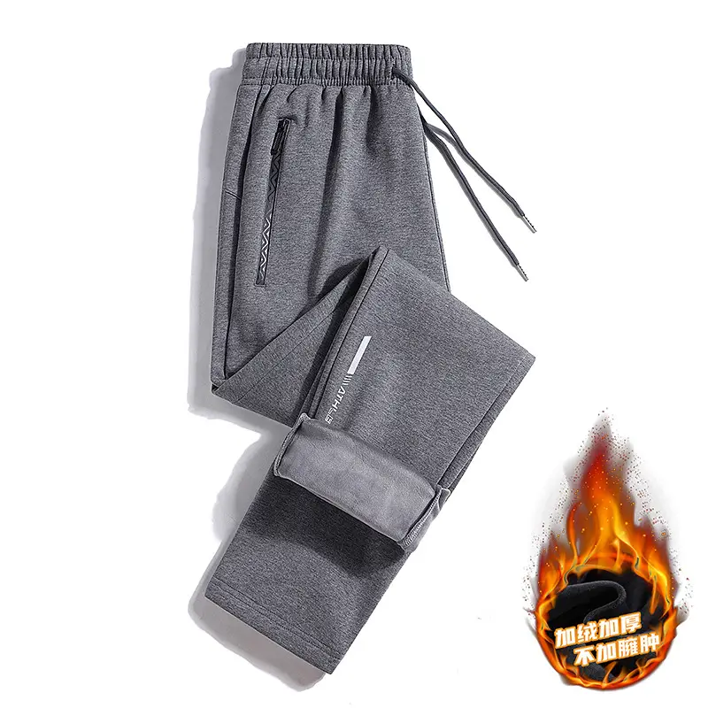 Men's Cotton Fleece Casual Pants Black Grey Large - Image 7